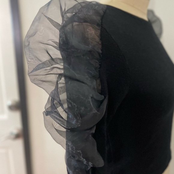 Zara Black Sheer Sleeves Ribbed Top - Picture 8 of 8